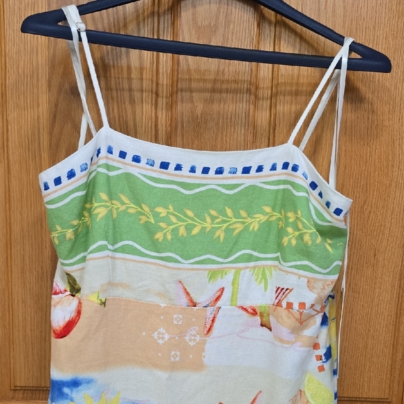 C&C California White Dress with Blue and Green Beach Patterns, XL, NWT - Picture 4 of 16